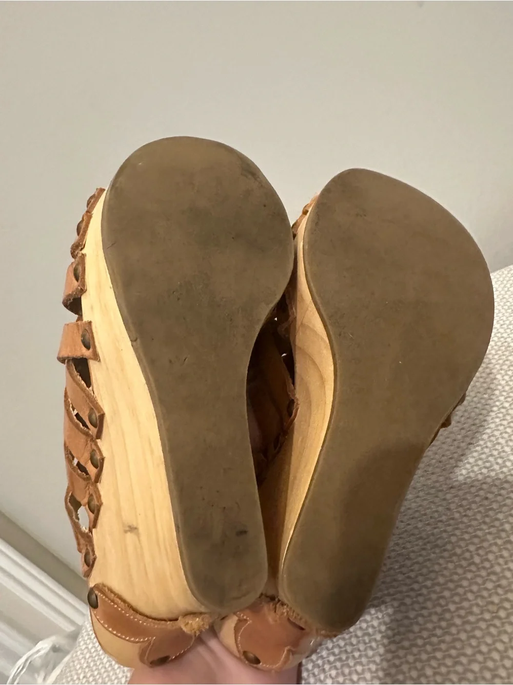 Bed Stu Cobbler Series Gina Wedge Sandals Heels Size 6 Tan Brown Leather Strappy